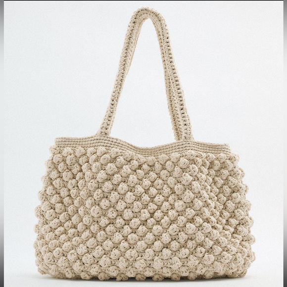Zara Bags Zara Crochet Bobble Tote Bag Handcrafted 223large 00